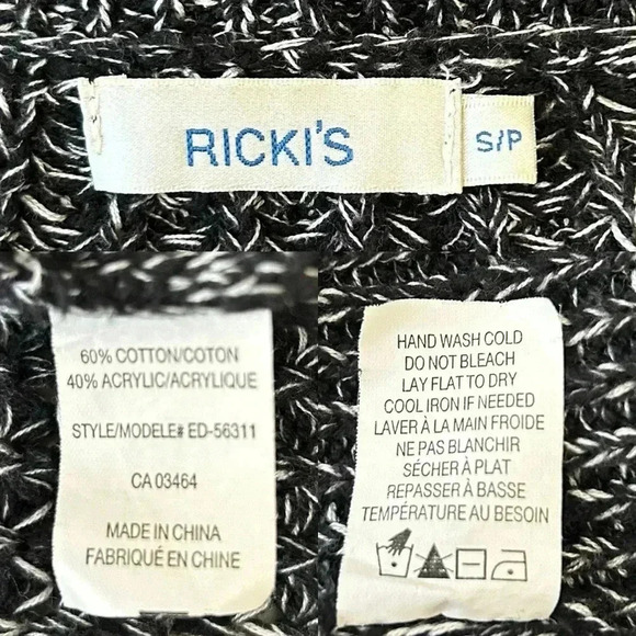 Ricki’s Circle Cardigan Open  Front Draped Collar Sweater Black White Small - Picture 9 of 12